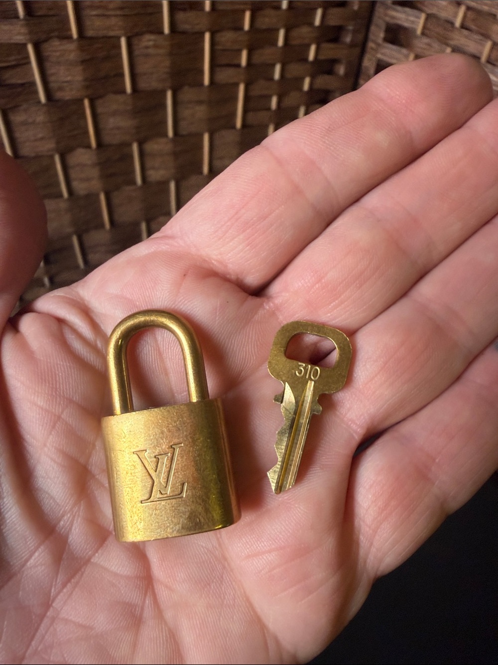 Louis Vuitton Brushed Gold Padlock and Key Set #310